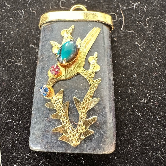 Goldstone Vintage Opal Bird Pendant Necklace 18" Gold Plated Multicolor - Picture 3 of 5